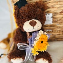 Load image into Gallery viewer, Graduation Bear 9.5” | Chocolate | Chrysanthemum BOUQUET
