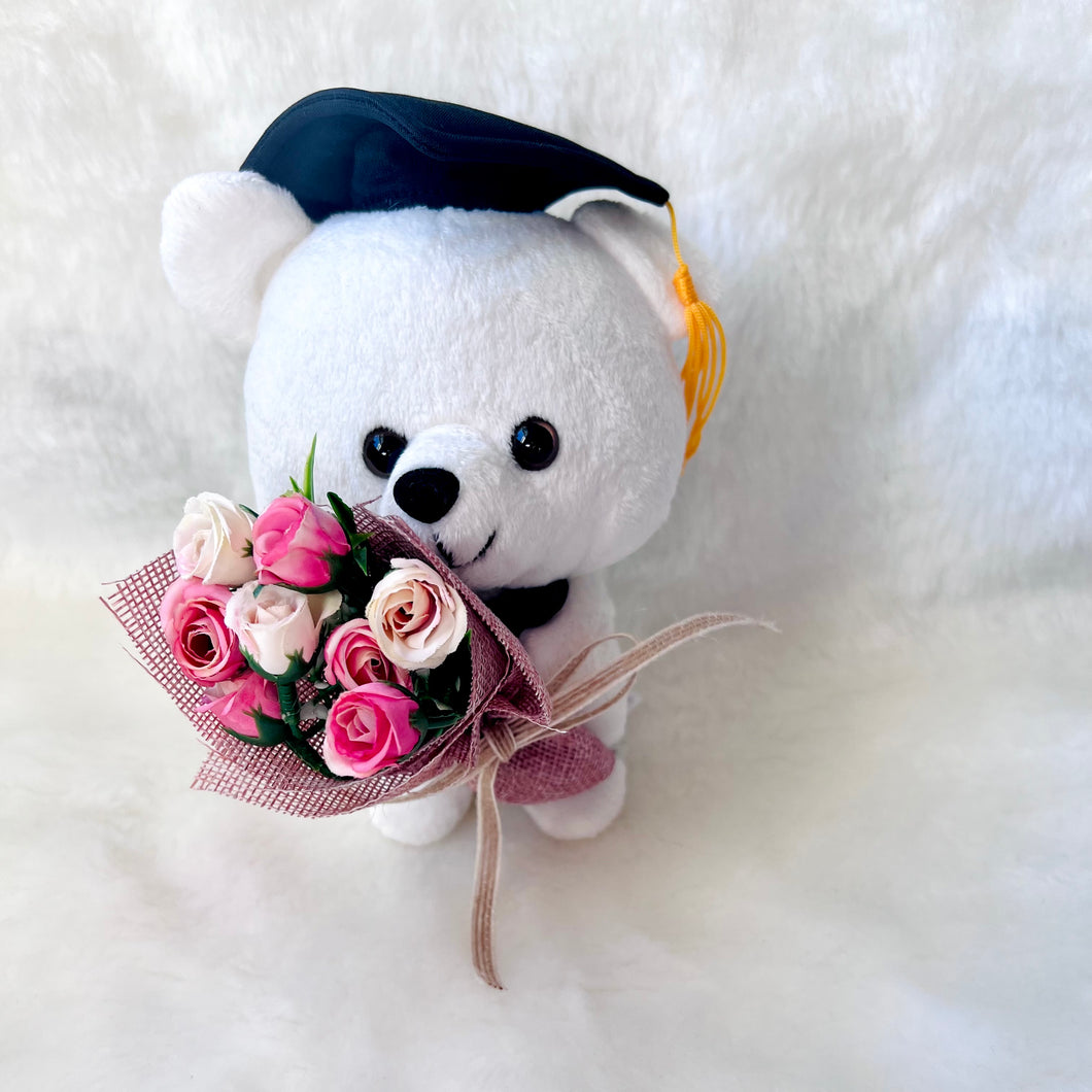 Graduation Bear | White | MINI SILK FLOWERS