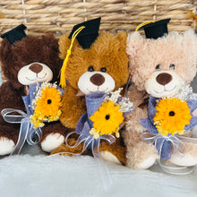 Load image into Gallery viewer, Graduation Bear 9.5” | Chocolate | Chrysanthemum BOUQUET
